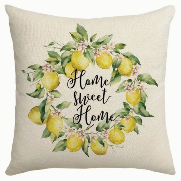 NEW LEMON HOME SWEET HOME LINEN DECORATIVE HOME DECOR PILLOW COVER 17.7" X 17.7" - Picture 1 of 4